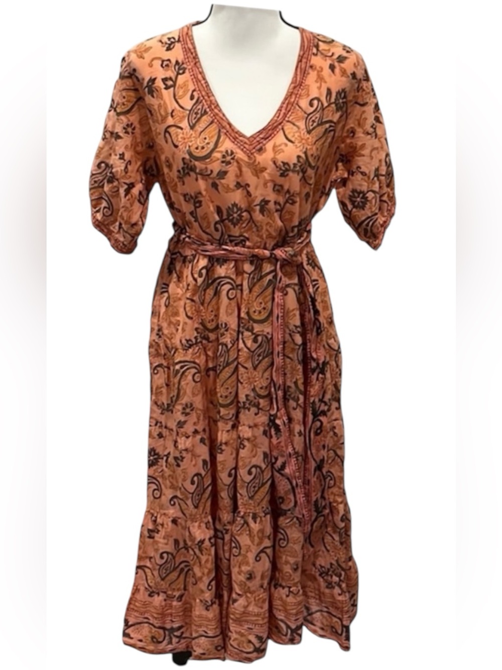 Lola Australia Monroe Soft Cotton Voil Floral Maxi Dress Size Small Peach Gray